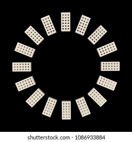 Circle of bricks. Isolated on black background.3D Vector illustration. Top view.