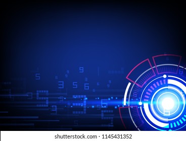 Circle bright user interface with digits and speed lines, tecgnology illustration