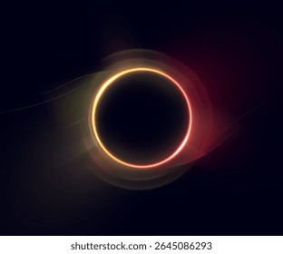 Círculo de brilho amarelo-vermelho brilhante com flashes dourados e transições onduladas suaves em um fundo escuro. Adequado para interfaces, efeitos de visualização de ficção científica. Vetor