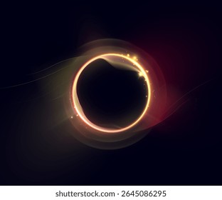 Círculo de brilho amarelo-vermelho brilhante com flashes dourados e transições onduladas suaves em um fundo escuro. Adequado para interfaces, efeitos de visualização de ficção científica. Vetor