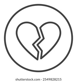 Circle with Broken Heart vector Romantic Disappointment concept outline icon or symbol