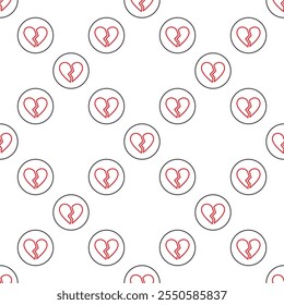 Circle with Broken Heart vector Romantic Disappointment concept outline seamless pattern