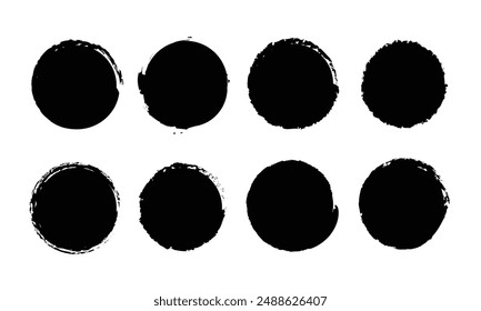 circle brush. Black round button. Hand painted ink blob. Hand drawn grunge circle. Graphic design element for web, corporate identity, cards, prints etc. Vector illustration