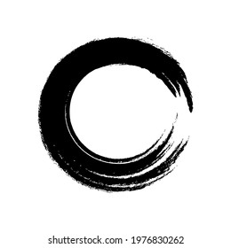 circle brush enso symbol, ink dirty stain black on white, smear circle shape with scribble hand drawn, paint stripe brush strokes circle symbol, vector