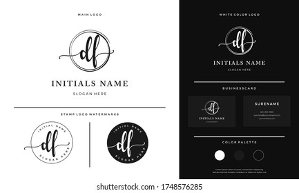 Letra circular de pincel DF D F Diseño inicial de logotipo con estilo de escritura a mano. Marca elegante y femenina con forma circular - Vector