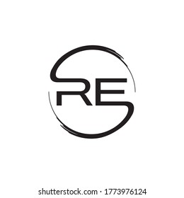 circle brush RE letter logo design concept