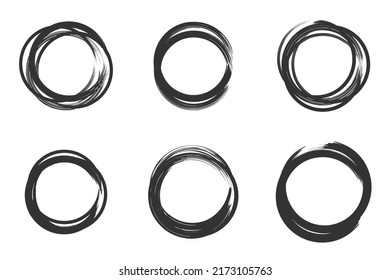 Circle brush stroke, hand drawn paint frame for design logo, banner, card. 