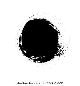 Circle brush stroke isolated on white background. Vector black blot brush. Hand drawn element. Grunge textured.