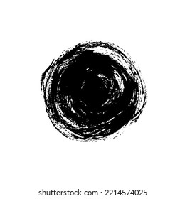 Circle brush stroke isolated on white background. Vector black blot brush. Hand drawn element. Grunge textured.