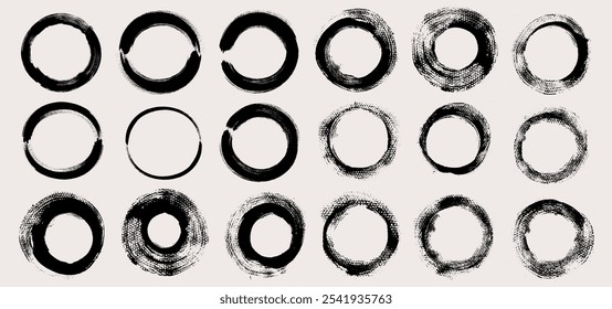 Circle brush stroke vector bundle. Painted circle frames. Abstract textured text boxes. Grunge design elements