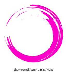 Circle brush stroke vector isolated on white background. Pink enso zen circle brush stroke. For stamp, seal, ink and paintbrush design template. Grunge hand drawn circle shape, vector illustration