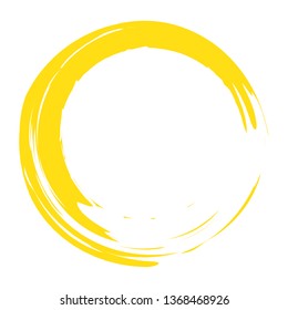 Circle brush stroke vector isolated on white background. Yellow enso zen circle brush stroke.For stamp,seal, ink and paintbrush design template. Sun grunge hand drawn circle shape, vector illustration