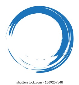 Circle brush stroke vector isolated on white background. Blue enso zen circle brush stroke. For stamp, seal, ink and paintbrush design template. Grunge hand drawn circle shape, vector illustration