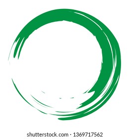 Circle brush stroke vector isolated on white background. Green enso zen circle brush stroke. For stamp, seal, ink and paintbrush design template. Grunge hand drawn circle shape, vector illustration