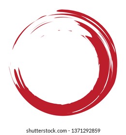 Circle brush stroke vector isolated on white background. Red enso zen circle brush stroke. For stamp, seal, ink and paintbrush design template. Grunge hand drawn circle shape, vector illustration