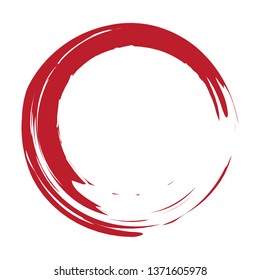 Circle brush stroke vector isolated on white background. Red enso zen circle brush stroke. For stamp, seal, ink and paintbrush design template. Grunge hand drawn circle shape, vector illustration