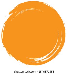 Circle brush stroke vector isolated on white background. Orange circle brush stroke. For stamp, seal, ink and paintbrush design template. Round grunge hand drawn circle shape, vector illustration