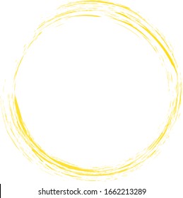 Circle brush stroke vector isolated on white background. Yellow enso zen circle brush stroke.For stamp,seal, ink and paintbrush design template. Sun grunge hand drawn circle shape, vector illustration