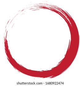 Circle brush stroke vector isolated on white background. Red enso zen circle brush stroke. For stamp,seal, ink and paintbrush design template. Grunge hand drawn circle shape, vector illustration