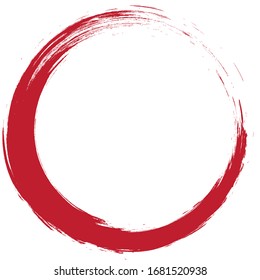 Circle brush stroke vector isolated on white background. Red enso zen circle brush stroke. For stamp,seal, ink and paintbrush design template. Grunge hand drawn circle shape, vector illustration