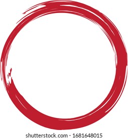 Circle brush stroke vector isolated on white background. Red enso zen circle brush stroke. For stamp,seal, ink and paintbrush design template. Grunge hand drawn circle shape, vector illustration
