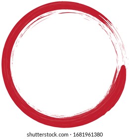 Circle brush stroke vector isolated on white background. Red enso zen circle brush stroke. For stamp,seal, ink and paintbrush design template. Grunge hand drawn circle shape, vector illustration