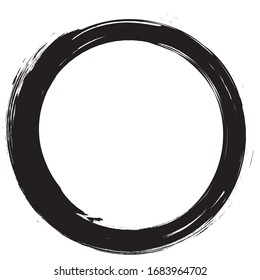 Circle brush stroke vector isolated on white background.Black enso zen circle brush stroke.For round stamp, seal, ink and paintbrush design template.Grunge hand drawn circle shape,vector illustration