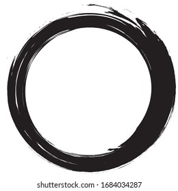Circle brush stroke vector isolated on white background.Black enso zen circle brush stroke.For round stamp, seal, ink and paintbrush design template.Grunge hand drawn circle shape,vector illustration