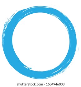 Circle brush stroke vector isolated on white background.Blue enso zen circle brush stroke.For round stamp, seal, ink and paintbrush design template.Grunge hand drawn circle shape,vector illustration