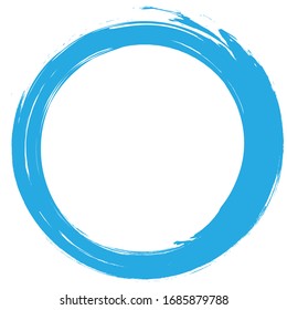 Circle brush stroke vector isolated on white background.Blue enso zen circle brush stroke.For round stamp, seal, ink and paintbrush design template.Grunge hand drawn circle shape,vector illustration