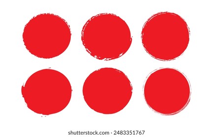 Circle brush stroke vector isolated on white background. Red circle brush stroke. For stamp, seal, ink and paintbrush design template. Round grunge hand drawn circle shape, vector illustration