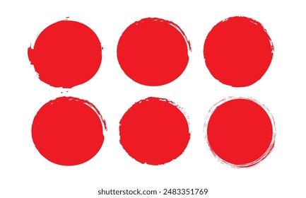 Circle brush stroke vector isolated on white background. Red circle brush stroke. For stamp, seal, ink and paintbrush design template. Round grunge hand drawn circle shape, vector illustration