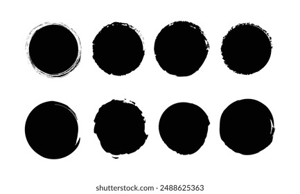 Circle brush stroke vector isolated on white background. Black circle brush stroke. For stamp, seal, ink and paintbrush design template. Round grunge hand drawn circle shape, vector illustration