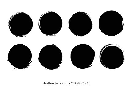 Circle brush stroke vector isolated on white background. Black circle brush stroke. For stamp, seal, ink and paintbrush design template. Round grunge hand drawn circle shape, vector illustration