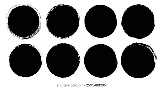 Circle brush stroke vector isolated on white background. set of vector circle brush strokes texture filled black ink on white background