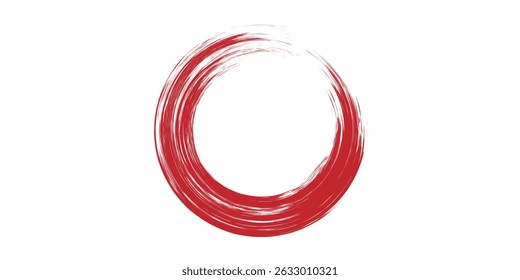 Vetor de traçado do pincel circular isolado no plano de fundo branco. Traço de pincel em círculo zen vermelho. Para modelo de design de carimbo, selo, tinta e pincel. Forma de círculo desenhada à mão do Grunge, ilustração vetorial