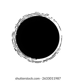 Vetor de traçado do pincel circular isolado no plano de fundo branco. Traçado de pincel em círculo preto. Para modelo de design de carimbo, selo, tinta e pincel. Forma de círculo desenhada à mão redonda grunge, ilustração vetorial