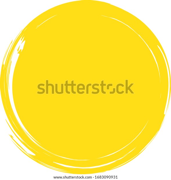 白い背景に円形のブラシのストロークベクター画像 黄色の円形のベクター画像 丸 印 シール インク ペイントブラシデザインテンプレート グランジ手描きの円のシェイプ ベクターイラスト のベクター画像素材 ロイヤリティフリー
