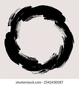 Circle brush stroke vector. Painted circle frame. Abstract textured text box. Grunge design illustration looking like a doughnut