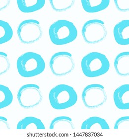 Circle Brush Strokes , Blue on White Background Seamless Pattern . Minimal Wallpaper 