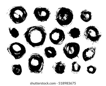 Circle brush strokes. Ink painting. Set collection.  Zen symbol. Abstract sumie calligraphic painting. Vector background, print, banner, wallpaper. Black and white, monochrome. Meditation concept