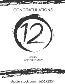 Circle Brushstroke 12 years Anniversary. Monochrome Vector Design. use for Family, Shop, Business, Company and various Event