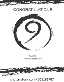 Circle Brushstroke 9 years Anniversary. Monochrome Vector Design. use for Family, Shop, Business, Company and various Event