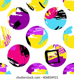 Circle brushstrokes seamless bold pattern. Marker strokes. Pop art. 80s-90s style