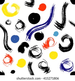 Circle brushstrokes seamless bold pattern. Blotch, spots texture. Retro colors in 80s-90s style