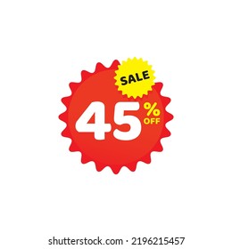 Circle bubble 45 percent discount offer price coupon sticker tag sale off red color