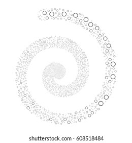 Circle Bubble fireworks swirling spiral. Vector illustration style is flat gray scattered symbols. Object twirl organized from random icons.