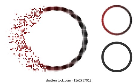 Circle bubble icon in sparkle, dotted halftone and undamaged solid versions. Particles are organized into vector dispersed circle bubble icon.
