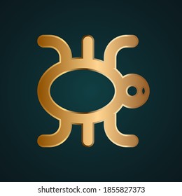 Circle bug icon vector logo. Gradient gold metal with dark background
