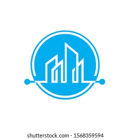 circle building, architecture, urban, skyscraper line art logo vector illustration with high resolution